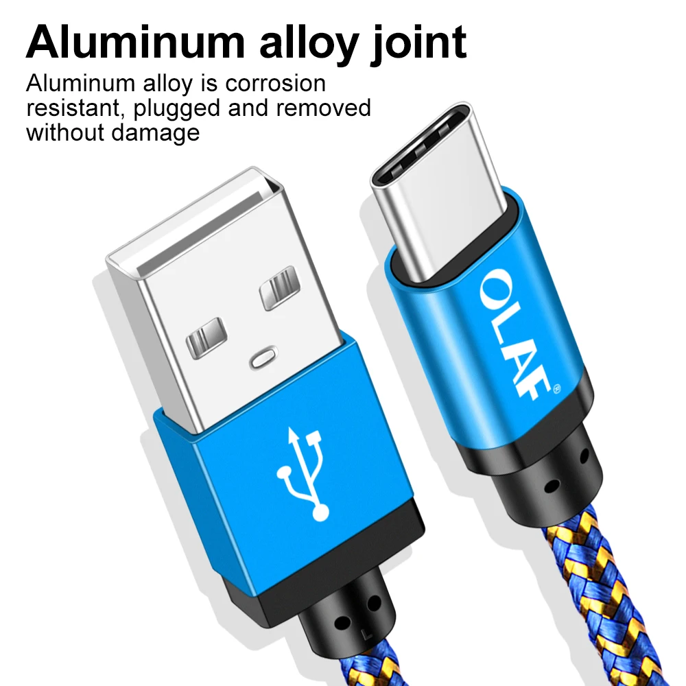 OLAF Fast Charging USB Type C Cable for Samsung S9, Mobile Phone USB Type-C Cable for Xiaomi Redmi Note 7 Type C Charger Cables Huawei mate 20 lite