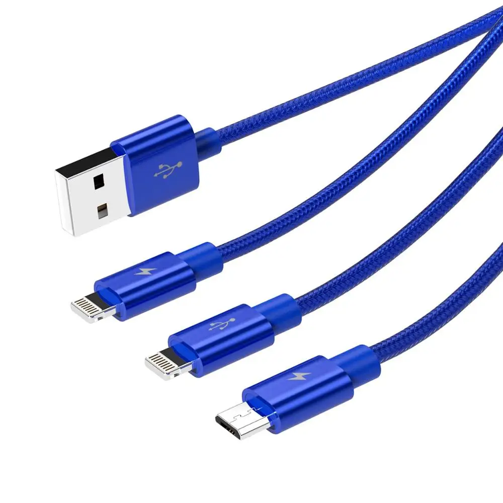 ORICO UTS3 3 в 1 USB кабель 3A Макс зарядки и передачи данных кабель для iPhone X 8 7 samsung Xiaomi huawei с 2 освещения и 1 микро B - Цвет: Blue