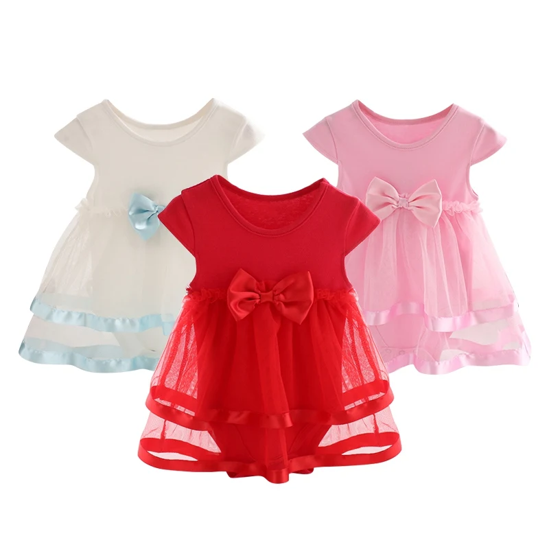 Newborn Summer Baby font b Dress b font Summer Cotton Bow Baby Rompers For Girl Kids