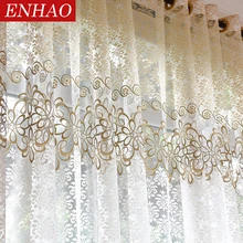 ENHAO Floral moderno pura tul cortinas para sala de estar, dormitorio y cocina de gasa pura cortinas de tul para ventana cortinas