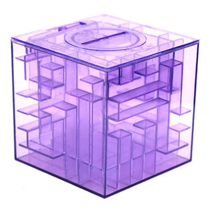 PHFU-En-Plastique-Cubique-Money-Maze-Banque-D-pargne-Coin-Collection-Box-Case-3D-Puzzle-Violet