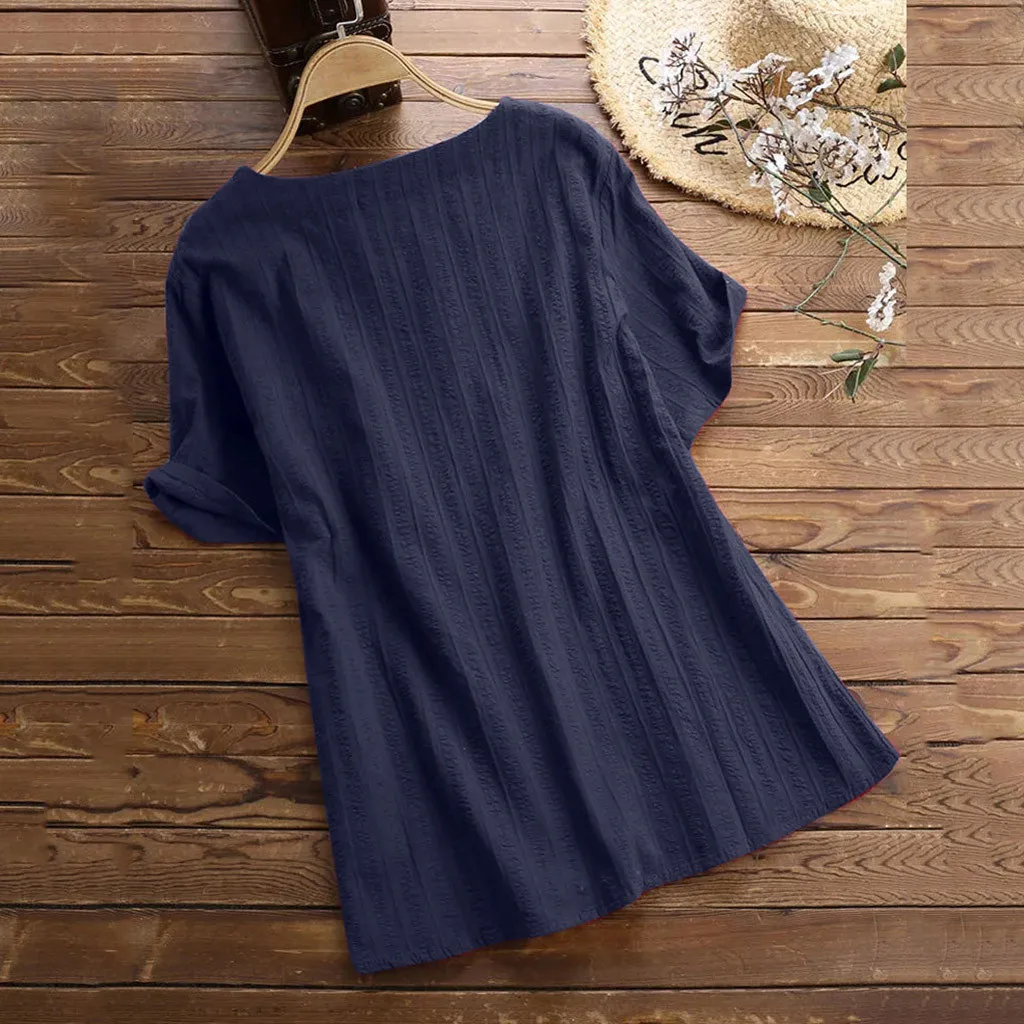Женская летняя блуза, свободная однотонная блузка из хлопка и льна с ...