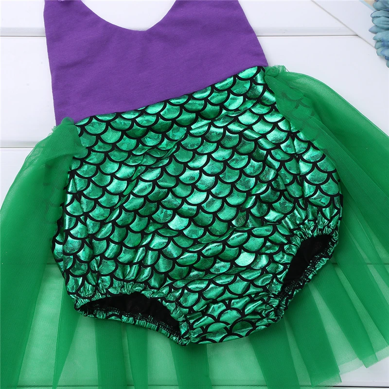 Recién Nacidos bebé Niñas Ropa sirena Cosplay Tutu Fancy Party Body para Bebe encaje correas Halter Romper con la venda Recién Nacidos bebé Niñas Ropa sirena Cosplay Tutu Fancy Party Body para Bebe encaje correas Halter Romper con la venda