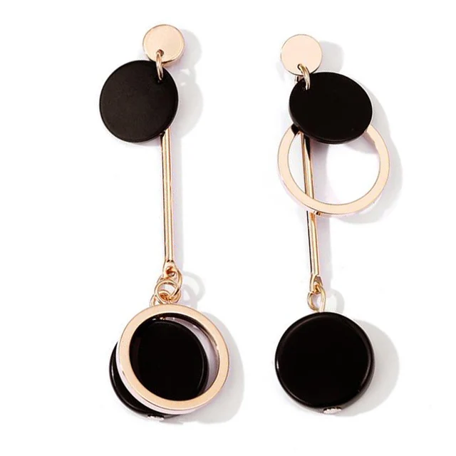 Women Elegant Drop Earrings Black Acrylic Asymmetric Round Circle Women Elegant Drop Earrings Black Acrylic Asymmetric Round Circle Gold Color Minimalist Party Jewelry Gift For
