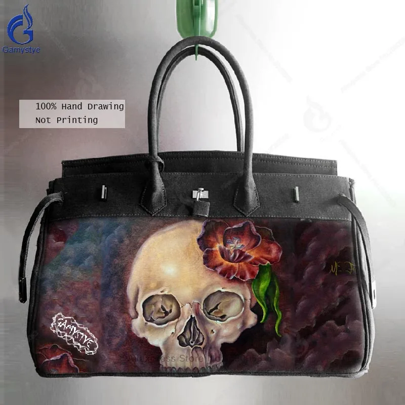 

2018 Messenger Bags Men Smith Large Canvas Satchel Artist Oil Hand Painting Skull Tulip Shoulder Bag Male Laptop Travel Handbags