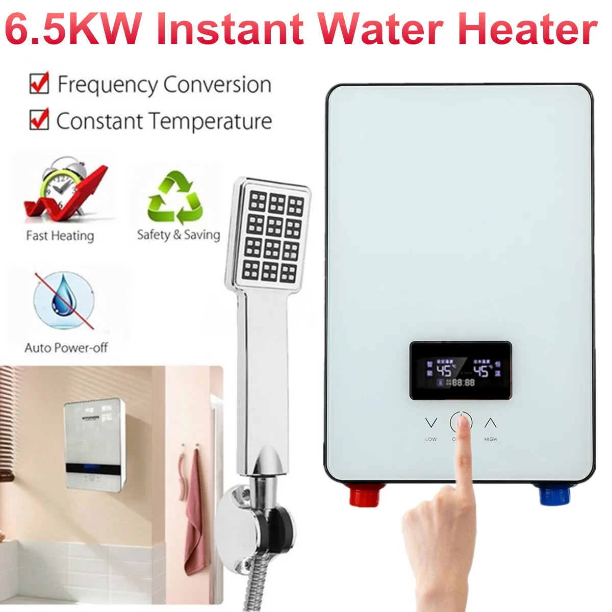 Электрический Проточный Мгновенный водонагреватель 6500 Вт 220 В температура ванная комната самопроверка автоматически Безопасность белый термостат lcd
