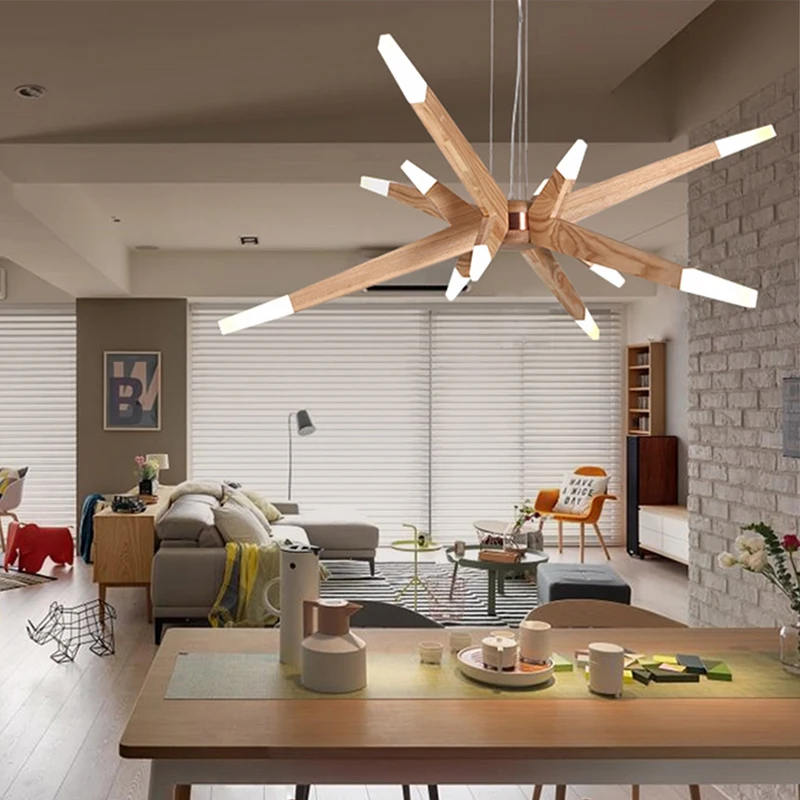 Японские светодиодные твердые деревянные подвесные светильники искусство