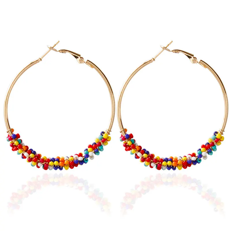 

Crazy Feng Colorfuls Beads Cirl Hoop Earrings Women Wedding Jewelry Geometric Round Loop Earings Female Accessories