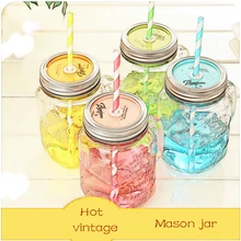 Старинные стекло соломенный каменщик банку чашка для холодных напитков мороженного настой ясно градиенты личность стиль холодный напиток чашки