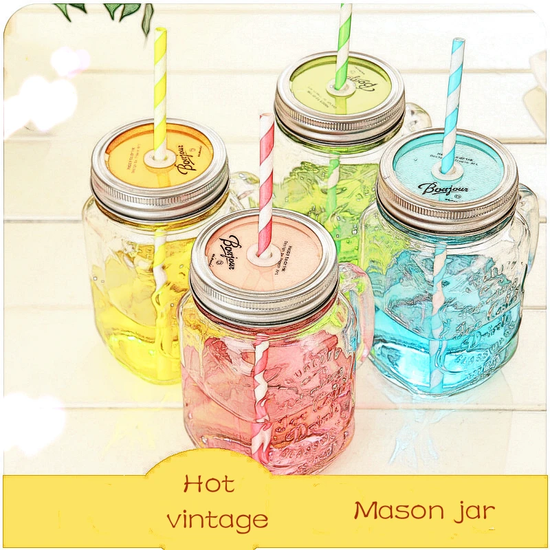 

Vintage Glass Mason Jar Cup Fruit Icecream Infusion Clear Gradients Personality Four Style Cold Drink Cups
