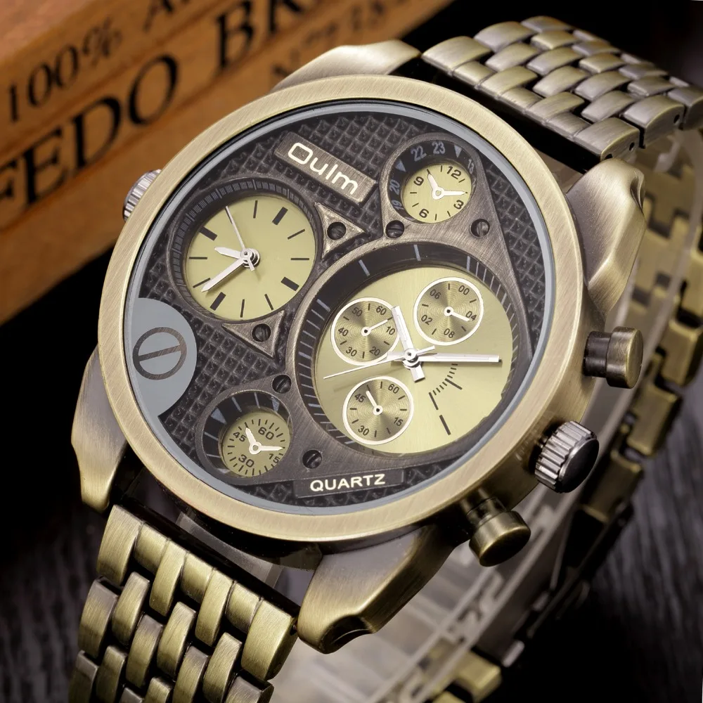 Prix pour Oulm marque de luxe or noir montres hommes grand visage en acier plein or antique montres homme militaire montre à quartz montre-bracelet réveil Prix pour Oulm marque de luxe or noir montres hommes grand visage en acier plein or antique montres homme militaire montre à quartz montre-bracelet réveil