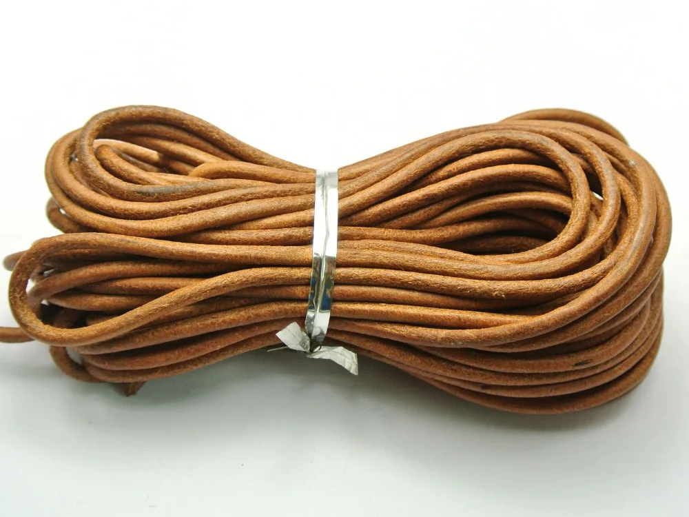 

32.8 feet Natural Color Round Real Leather Jewelry Cord 3mm