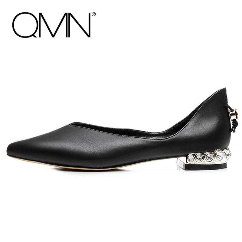 QMN women genuine leather ballet flats Women Crystal Embellished Pointed Toe Slip On Leisure Shoes Woman Natural Suede Flats