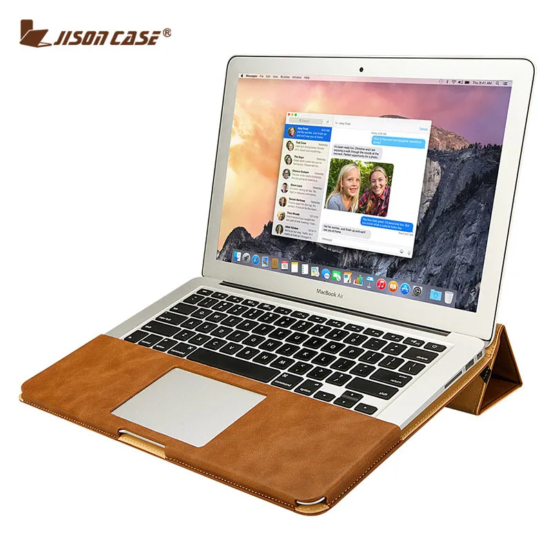 Jisoncase кожаный чехол подставка для MacBook Air Pro Retina 11 12 13 15 дюймов Чехол книжка с