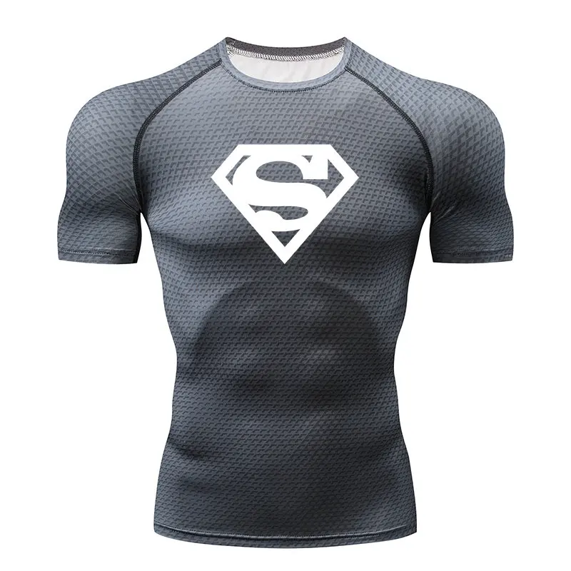 

Compression Shirts Men 3D Superman Printed T-shirts Short Sleeve Fitness Base Layer Tights Mens Tight Tops MMA Rashguard