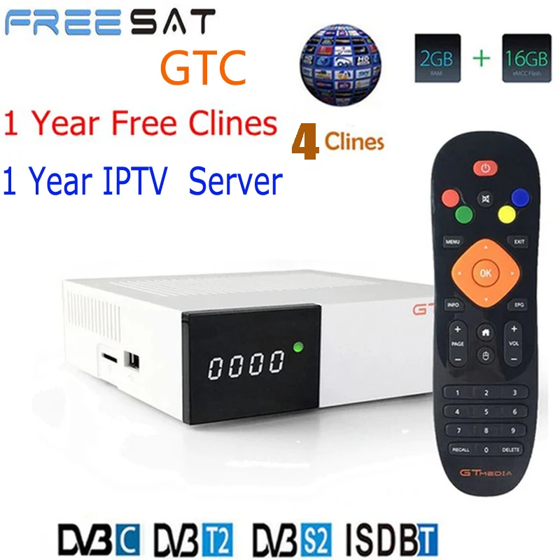 Freesat GTC decoder DVB-S2 DVB-C DVB-T2 Amlogic S905D android 6.0 TV BOX 2GB 16GB +1 Year cccam Satellite TV Receiver set tv box