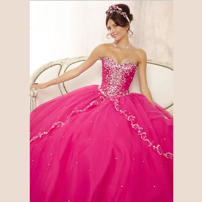Fuschia Quinceanera Dresses 15 years Layers Tulle Sweetheart Sparkling  Beaded Party Dress Sweetheart Ball Gown Quinceanera L694|dress  pearl|dresses dubaidresse - AliExpress