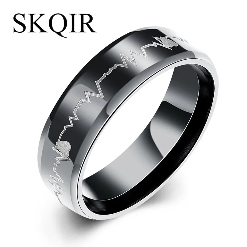 

Fine stainless steel black electrocardiogram anillos de hombre heartbeat Rings for nurse doctor gifts unique men medical jewelry