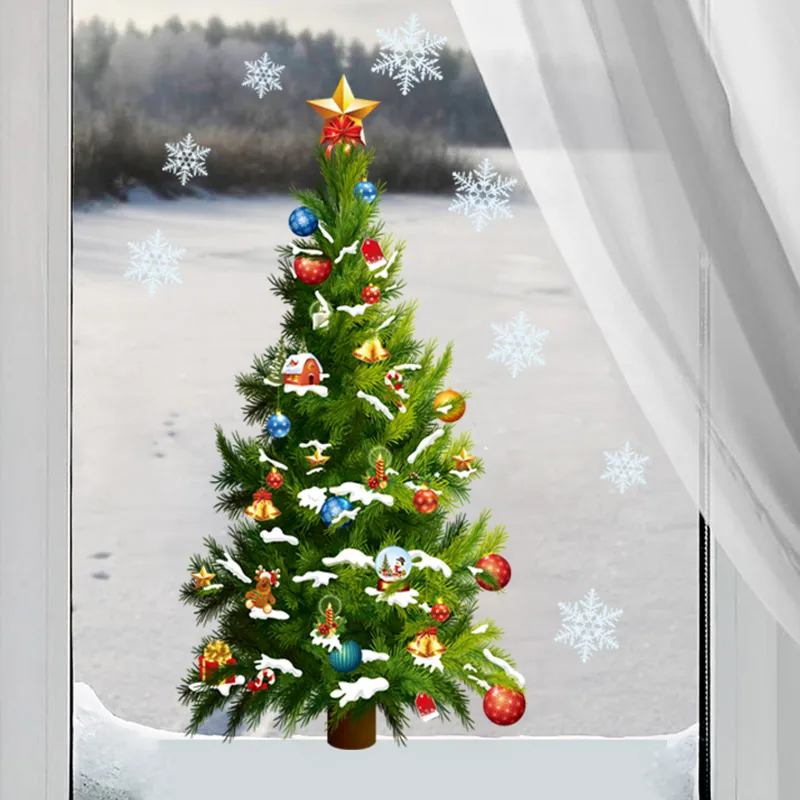 

Merry Christmas Tree Snowflake Wall Stickers For Kids Rooms Window Home Decor New Year Wall Decals Pvc Wallpaper Gifts
