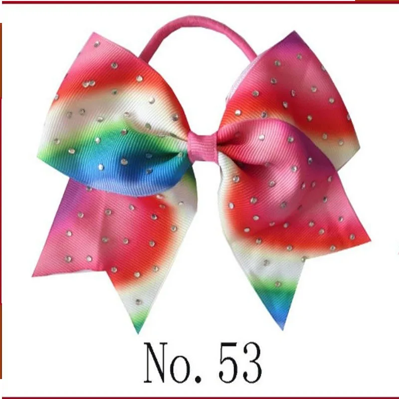 

50 BLESSING Good Girl 4.5" Cheer Leader Bow Elastic Hair Accessories Rhinestone