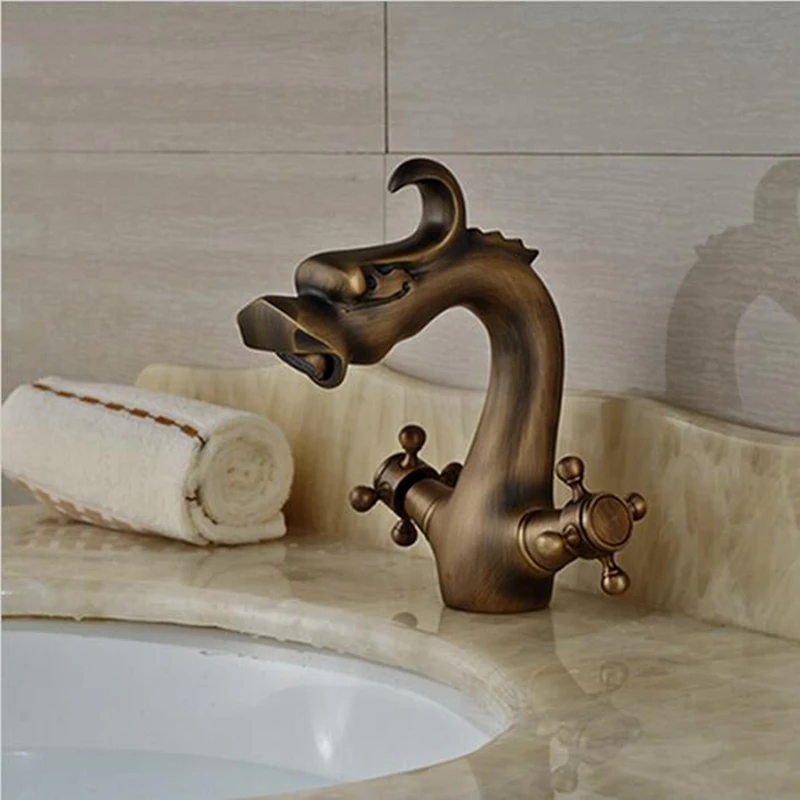Antique Brass Single Handle Hole Bathroom Basin Faucet Vanity Sink Mixer Tap