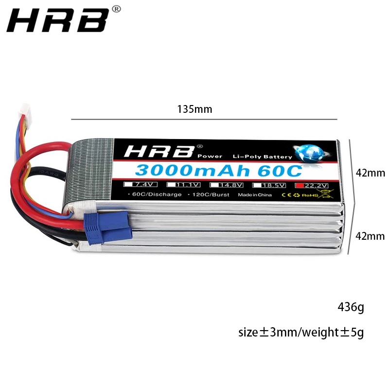Аккумулятор HRB Lipo 6S 22 2 V 3000mAh T Deans XT60 XT90 EC5 TRX 60C для гексакоптера Heli Airplanes Monster Cars Truck