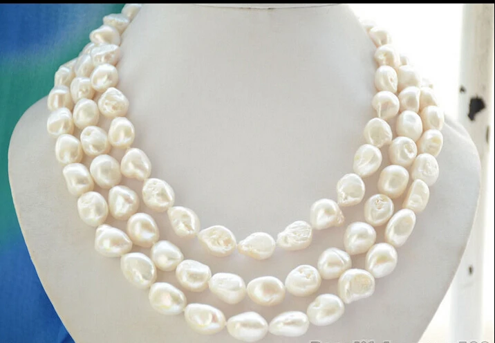 

fastlustre 3strands 15mm WHITE BAROQUE freshwater cultured pearl necklace (Z6472) AAA