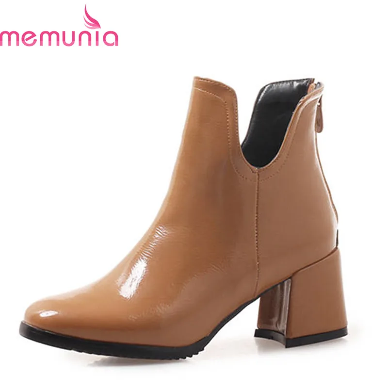

MEMUNIA 2018 new arrival square toe short plush autumn winter boots women simple zipper fashion ankle boots high heels shoes