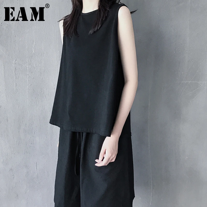 

[EAM] 2019 New Spring Summer Round Neck Sleeveless Brief Solid Temperament Personality Tank Tops Women Fashion Tide JX234