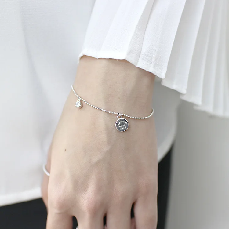 

100% 925 sterling silver beads letters round bracelets for women, elegant crystal bangles & bracelets bracciali donna jewelry