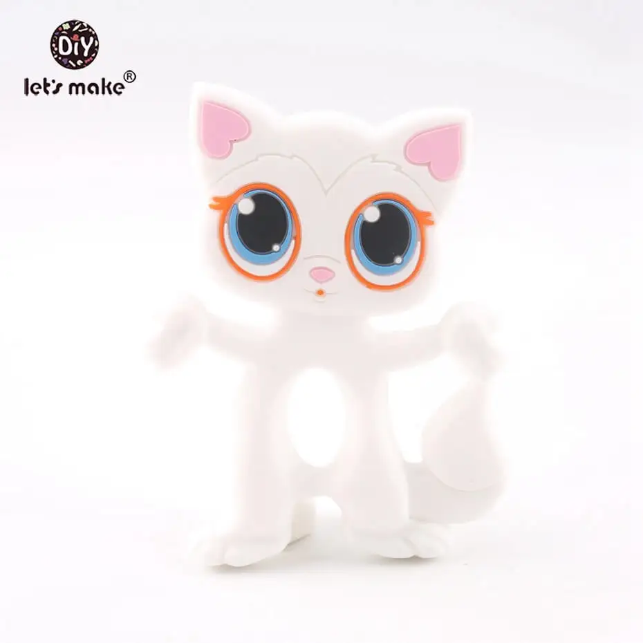 White Cat Силиконовые Прорезыватели для зубов без бисфенола, миниатюрный стержень, сделай сам, Прорезыватель для зубов, ожерелье, подарок для ребенка, Мультяшные животные, прорезыватель, давайте сделаем 1 шт - Цвет: White Cat