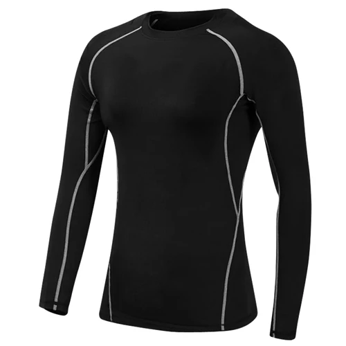Женская рубашка для бега с длинным рукавом, женские рубашки для йоги, топы для фитнеса с длинным рукавом, спортивная одежда, быстросохнущие Компрессионные спортивные топы для женщин - Цвет: Black