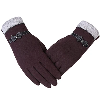 

Elegant Women Full Finger Gloves Fashion Winter Keep Warm Mittens Cashmere Guantes Mujer Bow Soft Wrist Gloves Mittens