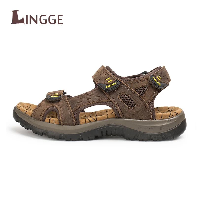 

2018 Fashion Summer Beach Breathable Men Sandals Brand Genuine Leather Men's Sandals Man Casual Shoes Plus Size 38-45