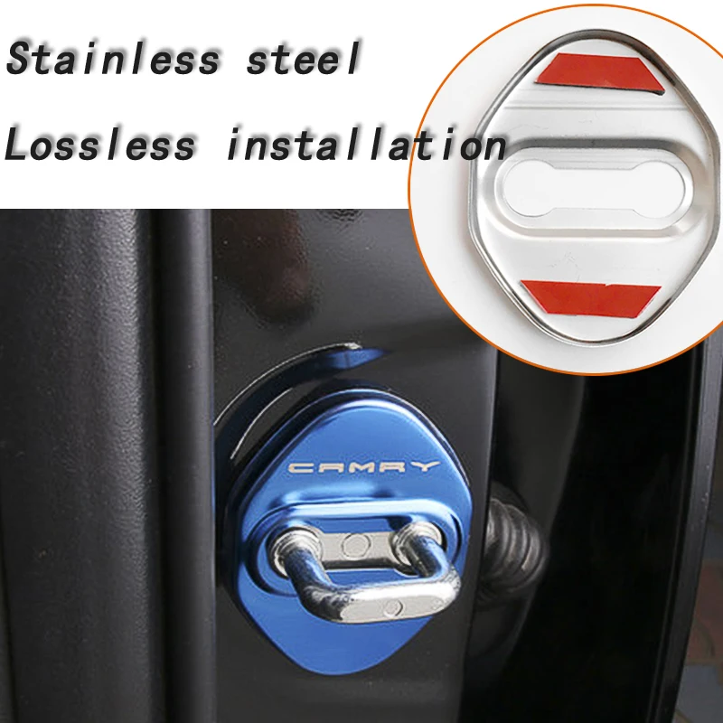 BACKAR 4pcs Car Styling Stainless Steel Interior Stickers For Toyota Camry XV70 Door Lock Cover Lockstitch Accessories