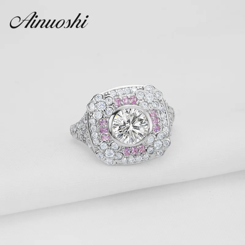 Fashion 1.25 ct Round Cut Cubic Zirconia Ring Pink Halo Gold Jewelry 925 Sterling Silver Wedding Ring for Women Engagement Gift Fashion 1.25 ct Round Cut Cubic Zirconia Ring Pink Halo Gold Jewelry 925 Sterling Silver Wedding Ring for Women Engagement Gift