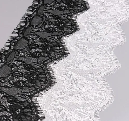 

15cm Wide Voile Embroidered White Black Shiny Eyelash Fabric Lace 3.3yards Sewing Applique Wedding Party Decoration