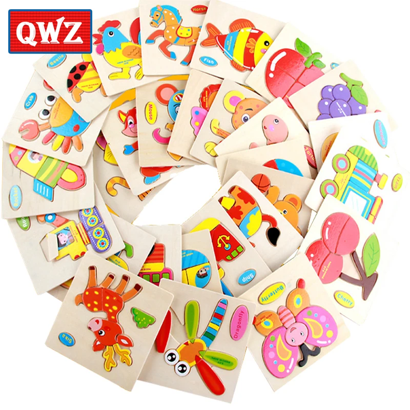QWZ Деревянные 3D головоломки деревянные игрушки для детей пазлы с мультяшными