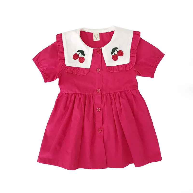 

Baby Girls Dress Cherry 2019 Summer Dresses For Children Clothing White Lapel College Wind Girl Princess Dress Kids Costumes 0-7