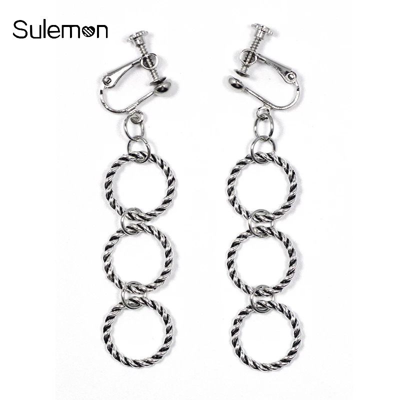 Geometric Round Clip Earrings No Ear Hole Swirl Metal Rounds Earrings