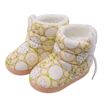 

Little Cute Bear Printed Flower Boots Shoes Lace-Up Flock Surface Soft Cotton Shoes Baby Boys Girls Velvet Warm Walking Shoes