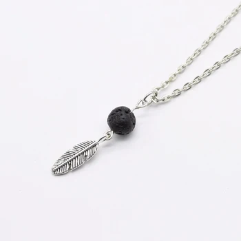 

10pcs Feather Tassel with Black Lava Stone Beads Aromatherapy Essential Oil Perfume Diffuser Necklace Jewelry Women