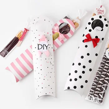 

12 Pcs dot pink long finger Cookie paper box Storage Boxes Wedding Birthday Christmas decoration Candy Chocolate Macaron pack