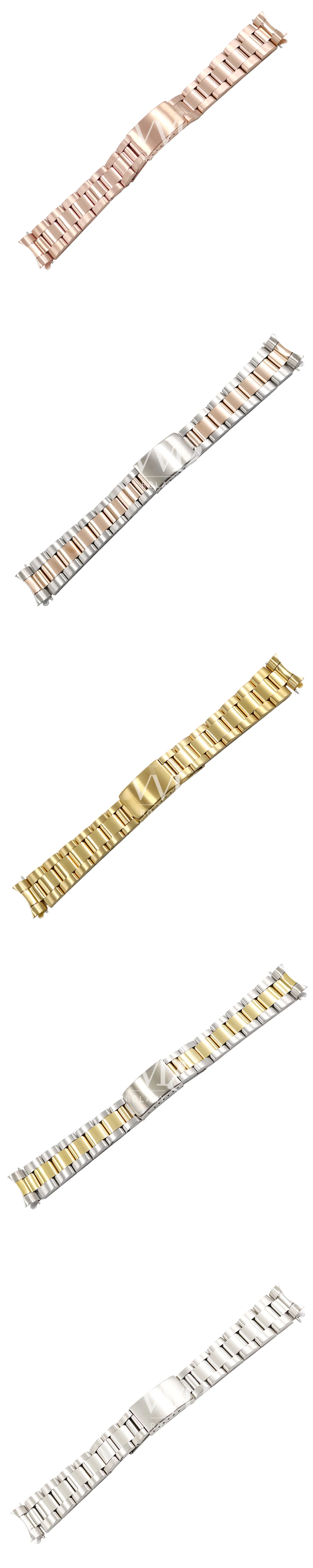 Rolamy 13 17 19 20mm Watch Band Strap Wholesale 316L Stainless Steel Tone Rose Gold Silver Watchband Oyster Bracelet For Dayjust