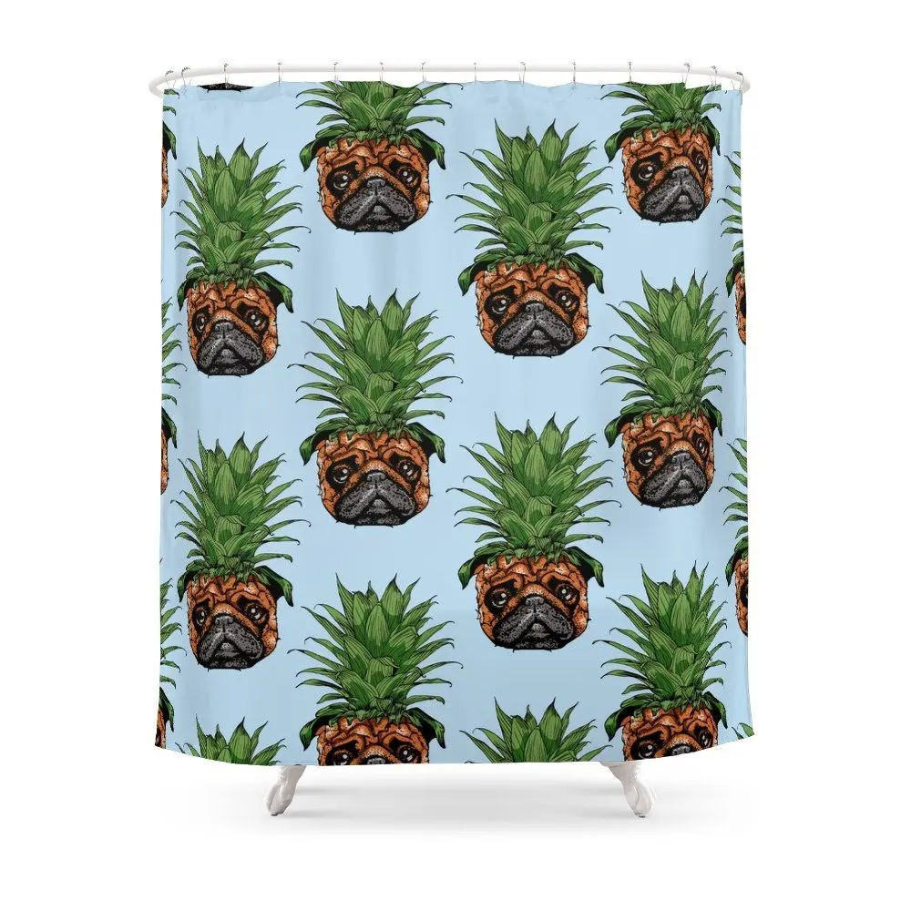 Pineapple Pug Shower Curtain Waterproof Polyester Fabric Bathroom