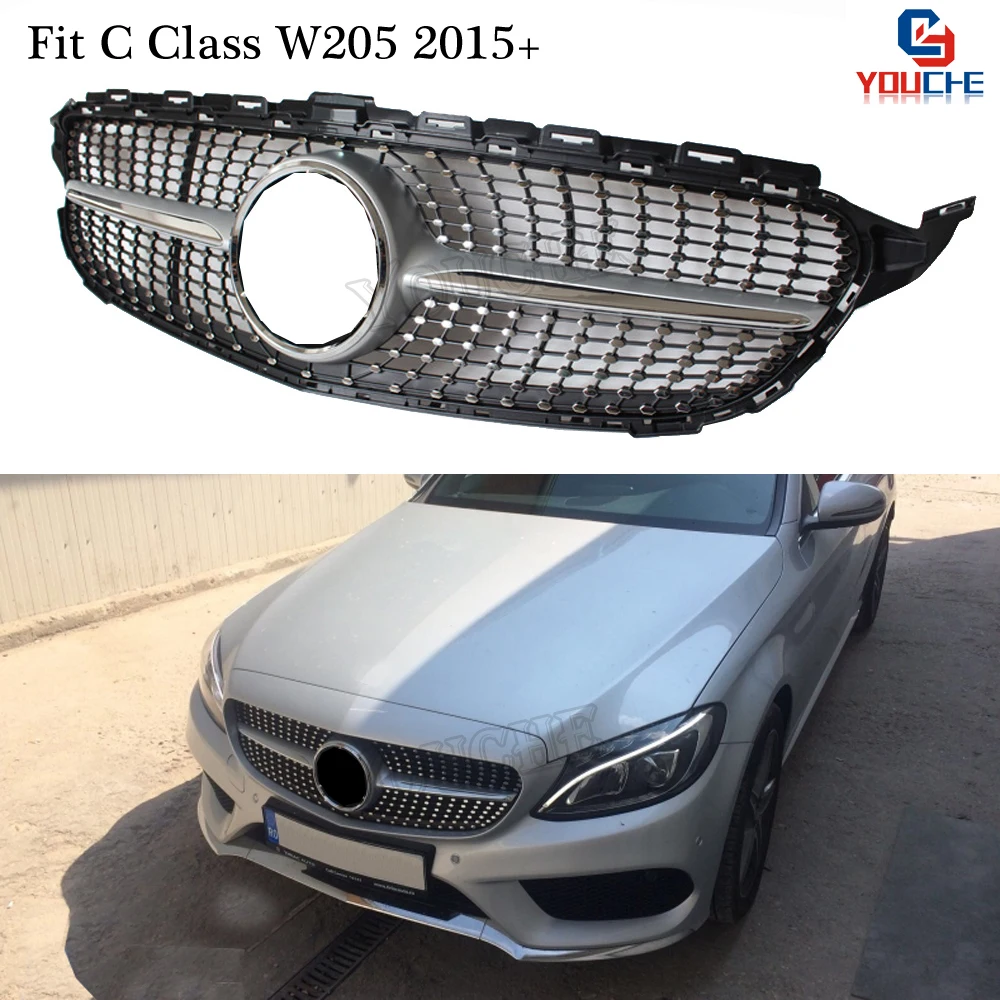 W205 Diamonds Grille Front Bumper Grill Mesh for Mercedes W205 C Class