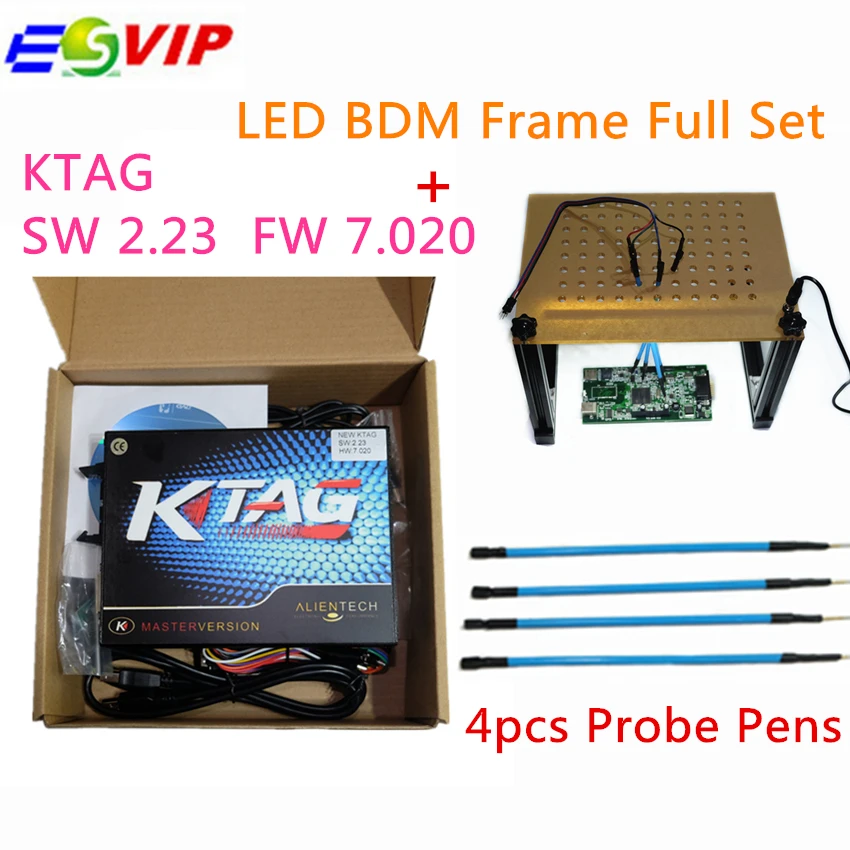 

DHL free new KTAG V7.020 sw 2.23 fw7.020+LED BDM Frame With 4 Probe Pens For KTag Kess V2 Fgtech Galletto BDM100 k tag
