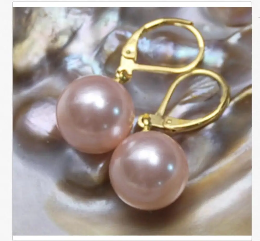 

charming pair of round 10-11mm south sea lavender pearl earring 14k