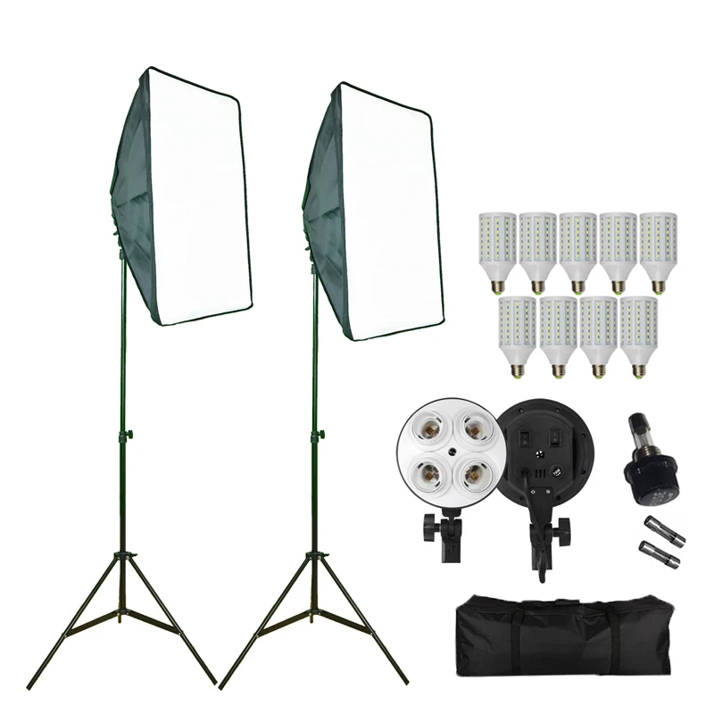 Photography Continuous Softbox Lighting 8LED 25W Kit Professional Photo Studio Equipment 2pcs E27 Lamp holder 2 Tripod | Электроника