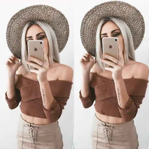 

Women Long Sleeve Sweaters Sexy Off Shoulder Crop Top Knit Shirt Casual Tee Blouse Sweater